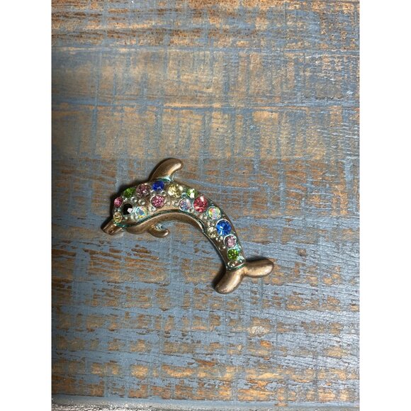 Dolphin With Multicolor Rhinestones & Textured Design Pocket Desk Home Mini - Picture 1 of 3